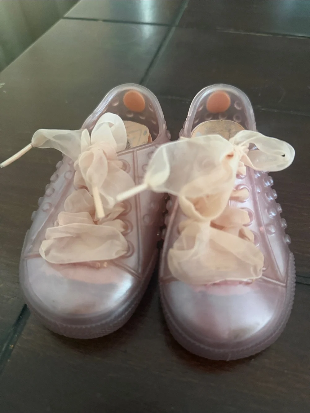 Mini Melissa Pearl Pink Jelly Sneakers with Sheer Ribbon Laces